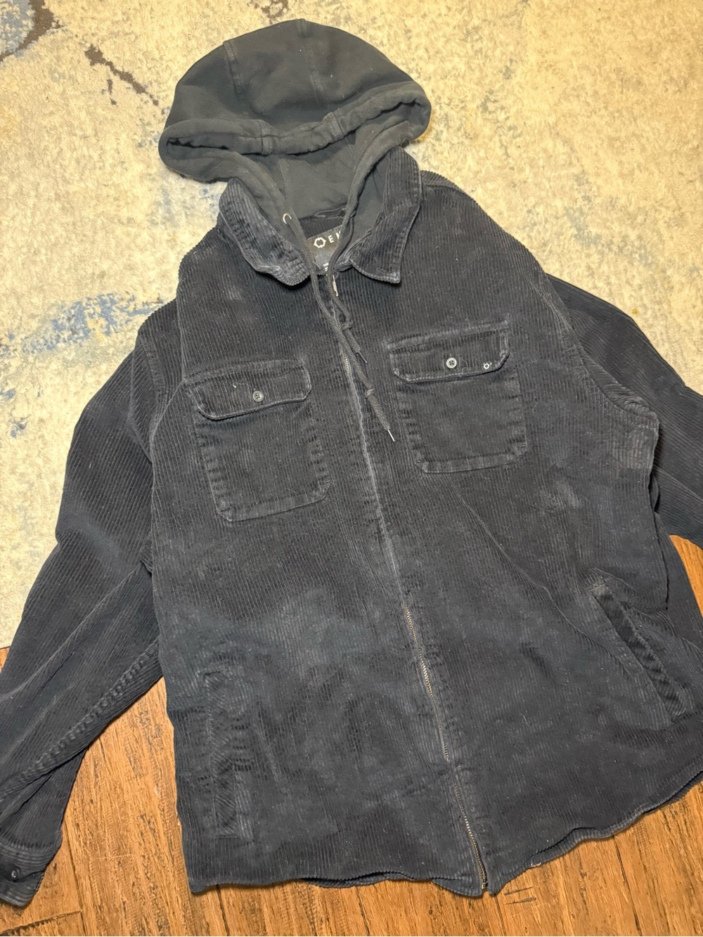 Empyre Black Corduroy Hooded Zip Jacket Men’s Medium